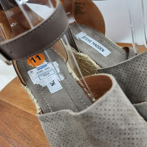Steve Madden Wilkes Espadrille Wedge 11 Taupe Suede Leather Open Toe Ankle Strap - Picture 2 of 13